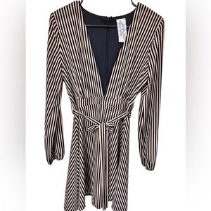 Striped deep v neck dress